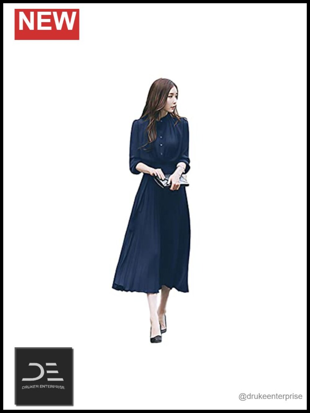 Womens Pleated Maxi Dress Button Down Tie Waist 3/4 Sleeve Loose Fit Casual
